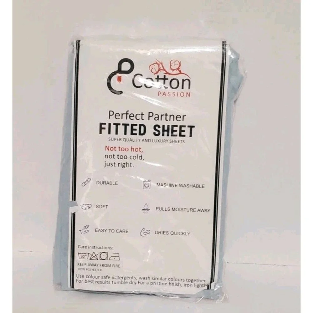 Cotton Passion Twin Fitted Sheet Moisture Wicking Quick Dry Sky Blue Easy Care